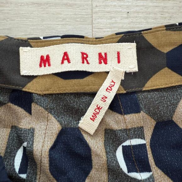 Marni Tan Blue Geometric Pattern Skirt Side Pockets Size 40 - Picture 4 of 9
